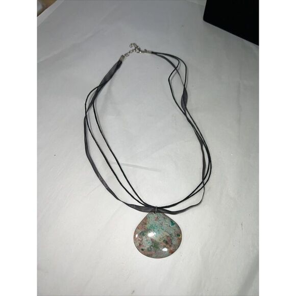 Grass Turquoise Jasper Pendant Necklace On A Cord Natural Statement Collar Boho - Picture 6 of 6